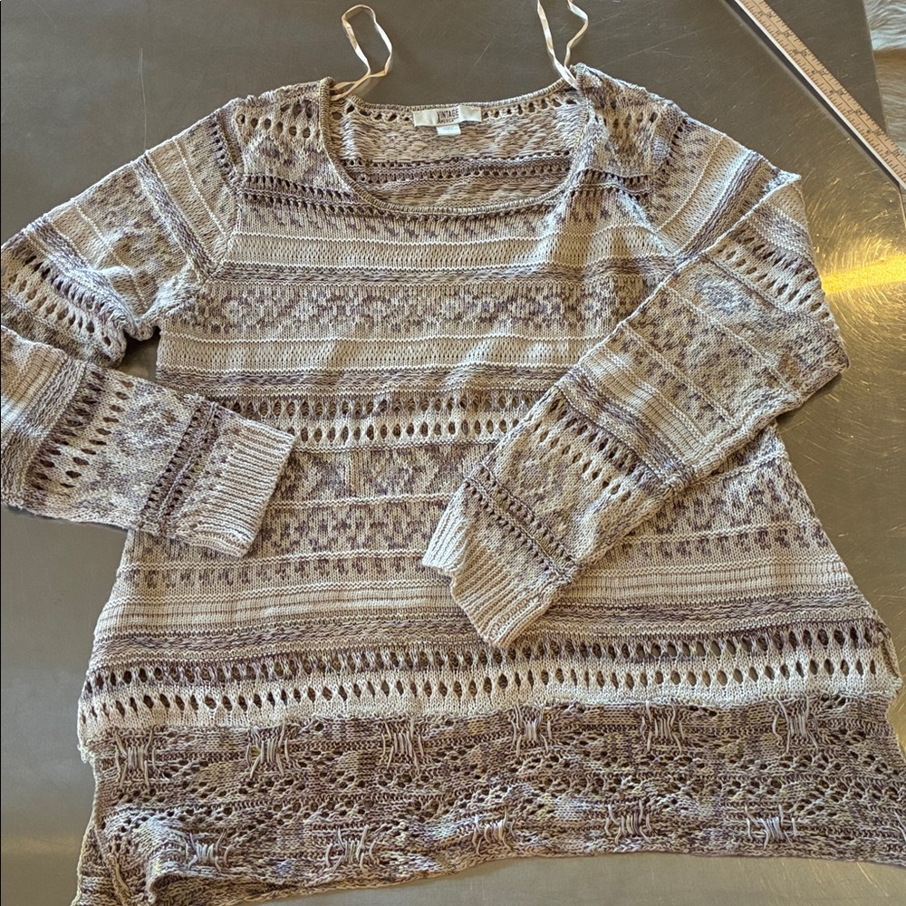Vintage America Blues Knit Sweater/ Top Tan And Brown Striped Details EUC